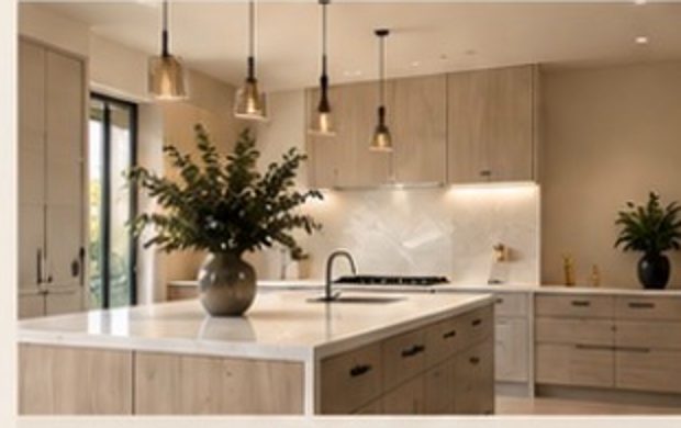 New kitchen with island and pendant lights